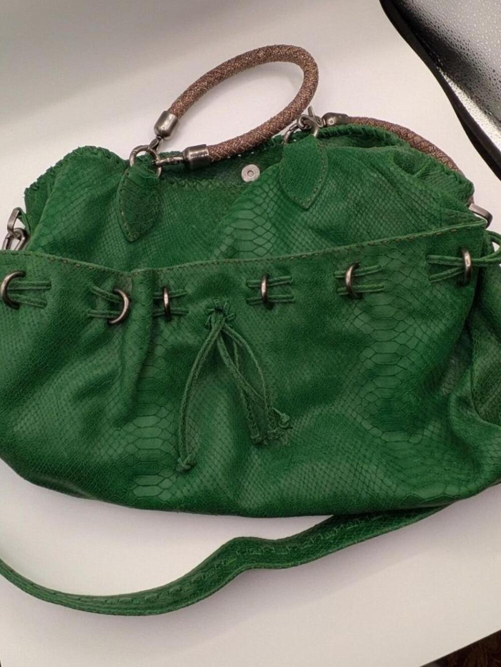 Carla Mancini Green Snakeskin Embossed Leather Shoulder Crossbody Hobo Bag